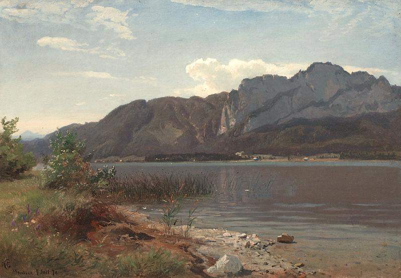 Hans Gude Landskap fra Drachenwand ved Mondsee France oil painting art